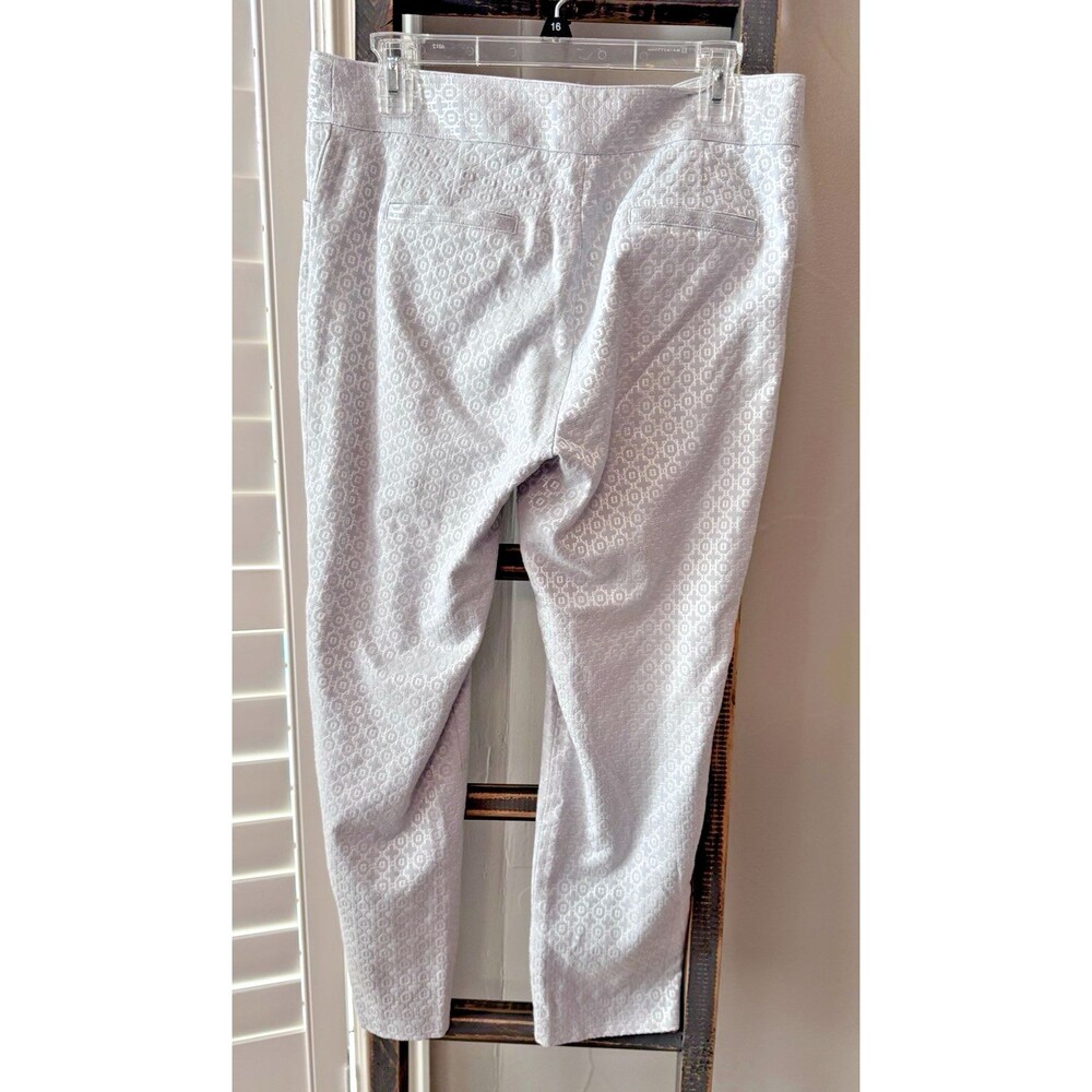CACHE Silver and White embroidered dress straight Pants, Zipper Hems, Size 10 - Picture 2 of 9